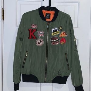 Boho Funky Green Bomber Jacket patch…